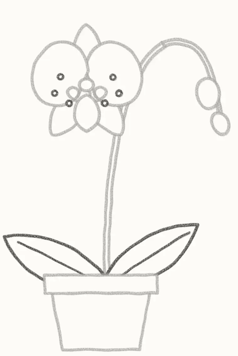 How to Draw a Cartoon Orchid, step 6: add the leaves and spots