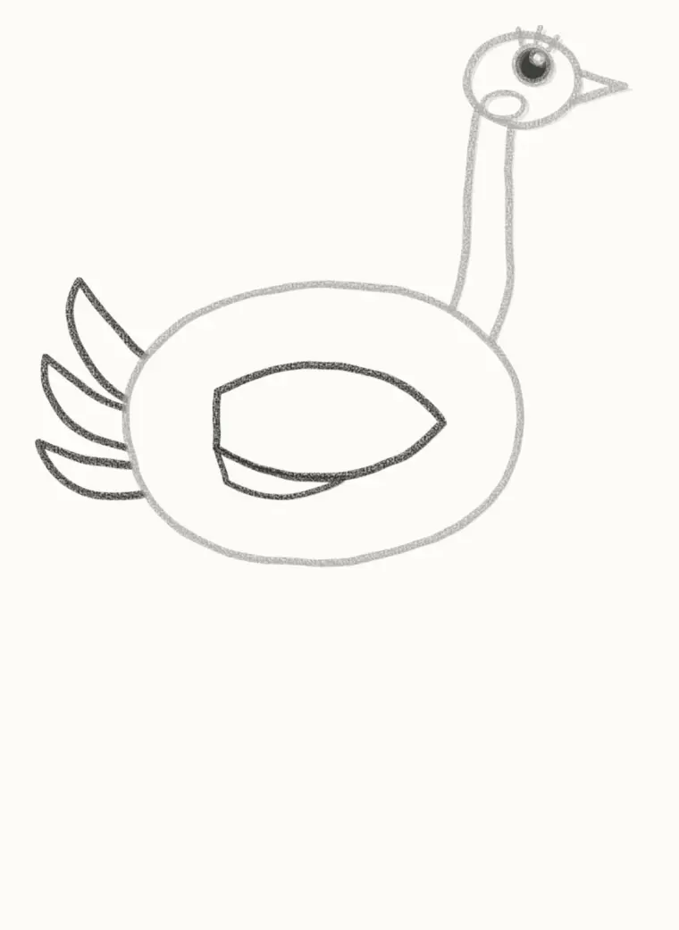 How to Draw a Cartoon Ostrich, step 5: add the wing and tail feathers