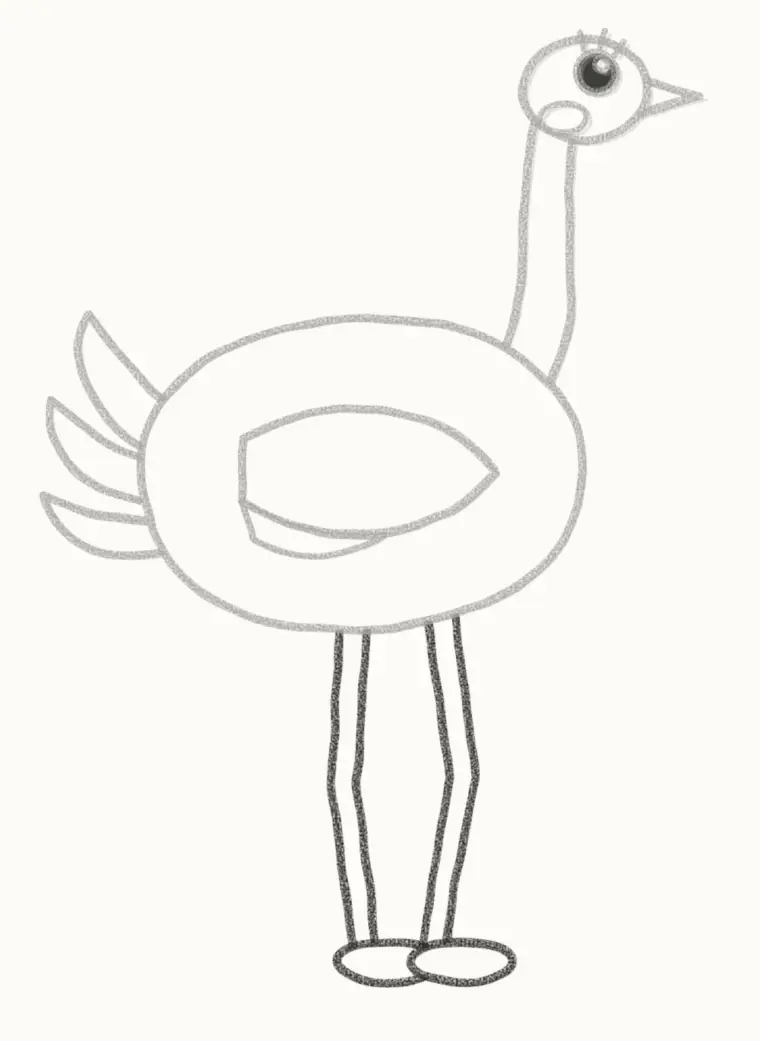 How to Draw a Cartoon Ostrich, step 6: draw the long legs