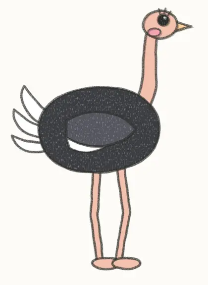 Finished cartoon ostrich drawing, coloured