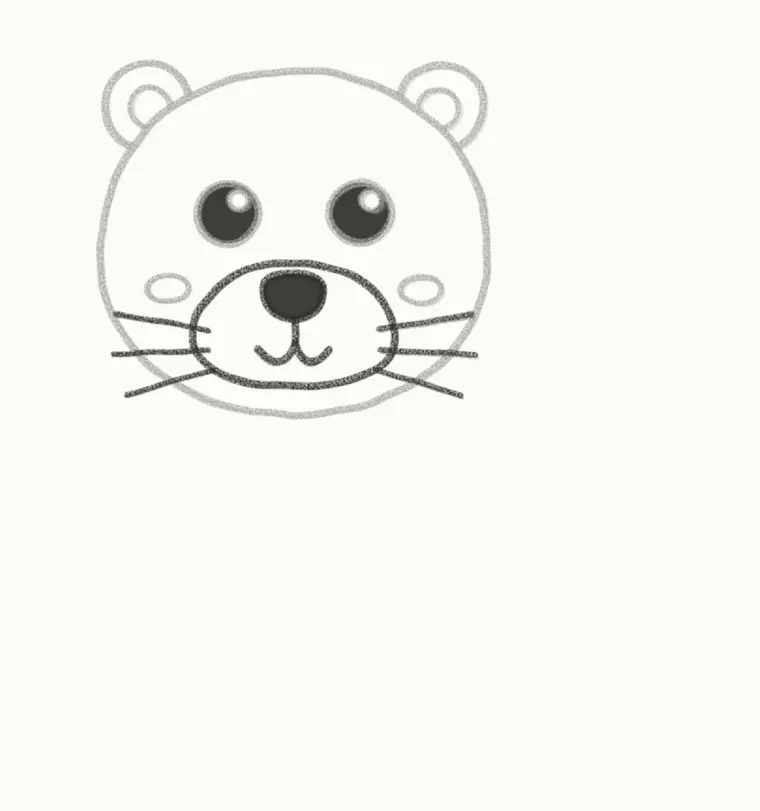 How to Draw a Cartoon Otter, step 4: draw the muzzle and whiskers