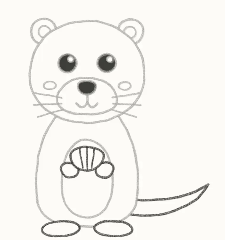How to Draw a Cartoon Otter, step 6: add the paws, tail and shell