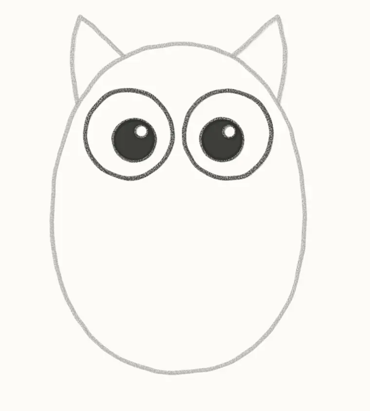 How to Draw a Cartoon Owl, step 3: draw the big eyes