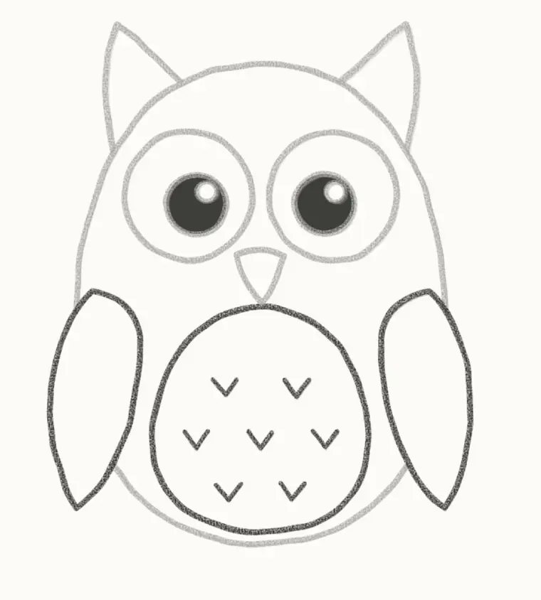 How to Draw a Cartoon Owl, step 5: add the wings and belly