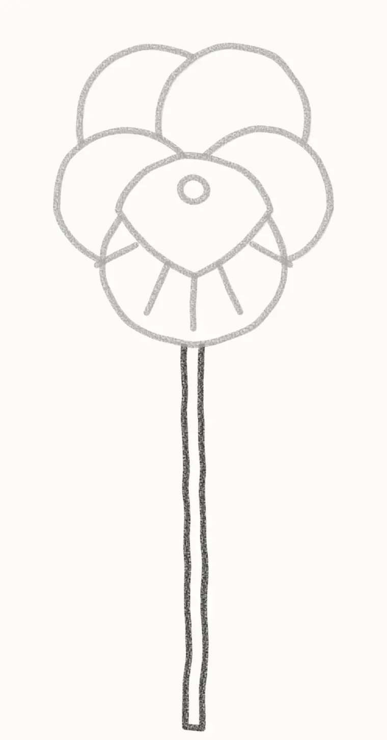 How to Draw a Cartoon Pansy, step 5: draw the stem