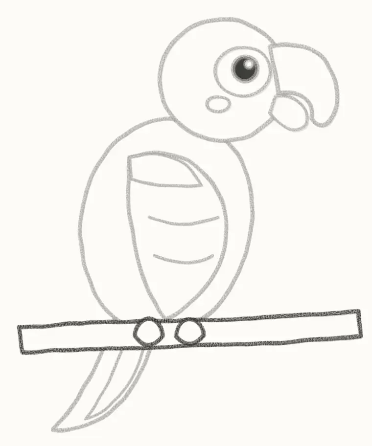 How to Draw a Cartoon Parrot, step 6: draw the branch and feet