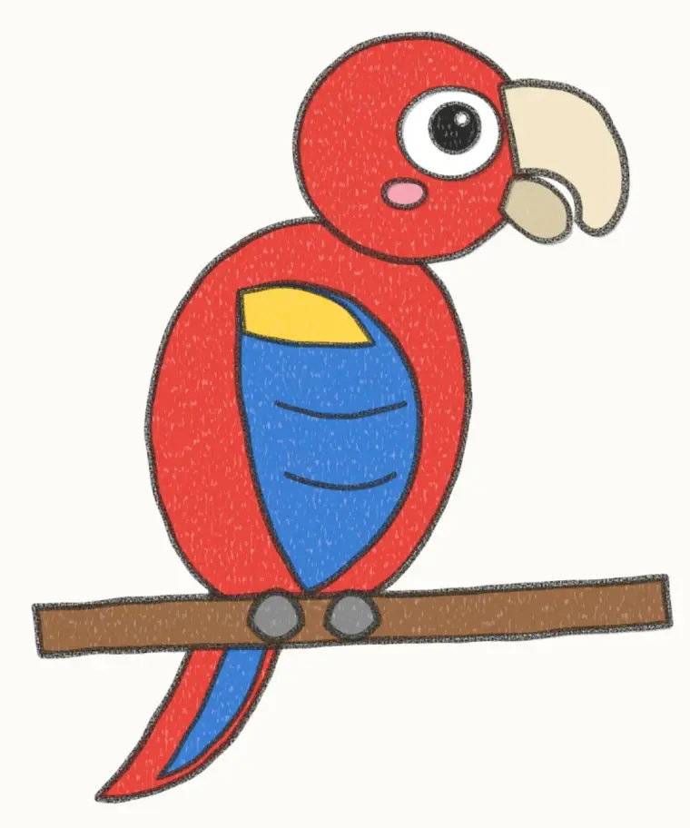 How to Draw a Cartoon Parrot, step 7 of 7: color your parrot, pencil drawing