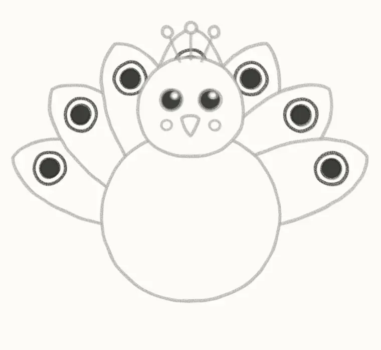 How to Draw a Cartoon Peacock, step 5: add the feather eyes