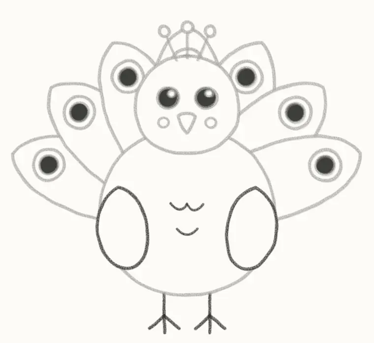 How to Draw a Cartoon Peacock, step 6: add the wings and feet