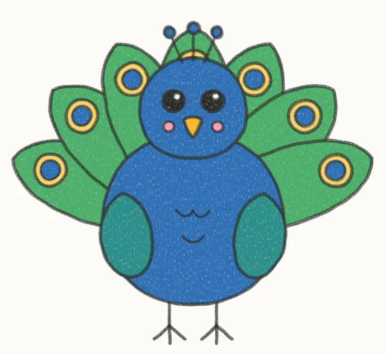 How to Draw a Cartoon Peacock, step 7 of 7: color your peacock, pencil drawing