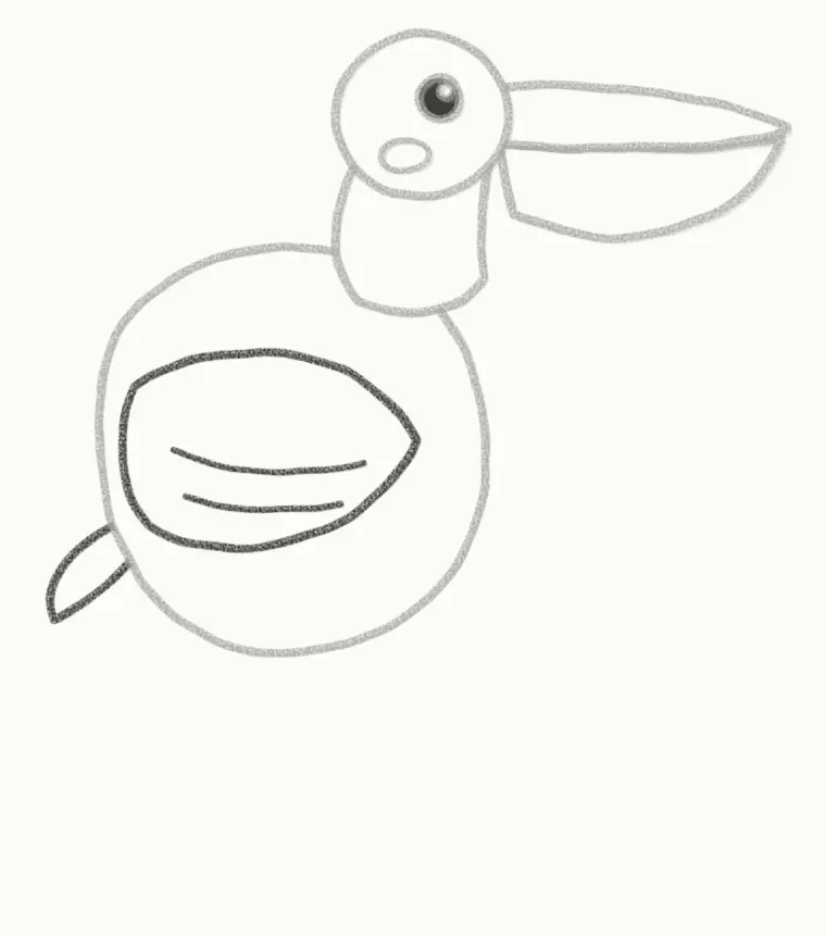 How to Draw a Cartoon Pelican, step 5: add the wing and tail
