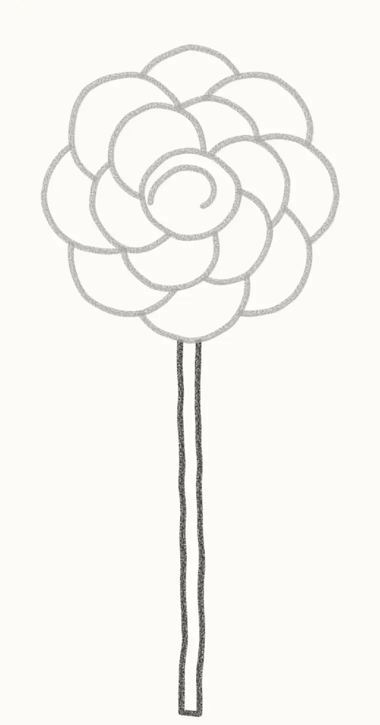 How to Draw a Cartoon Peony, step 5: draw the stem