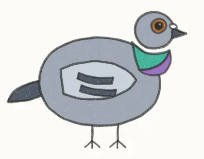 Finished cartoon pigeon drawing, coloured