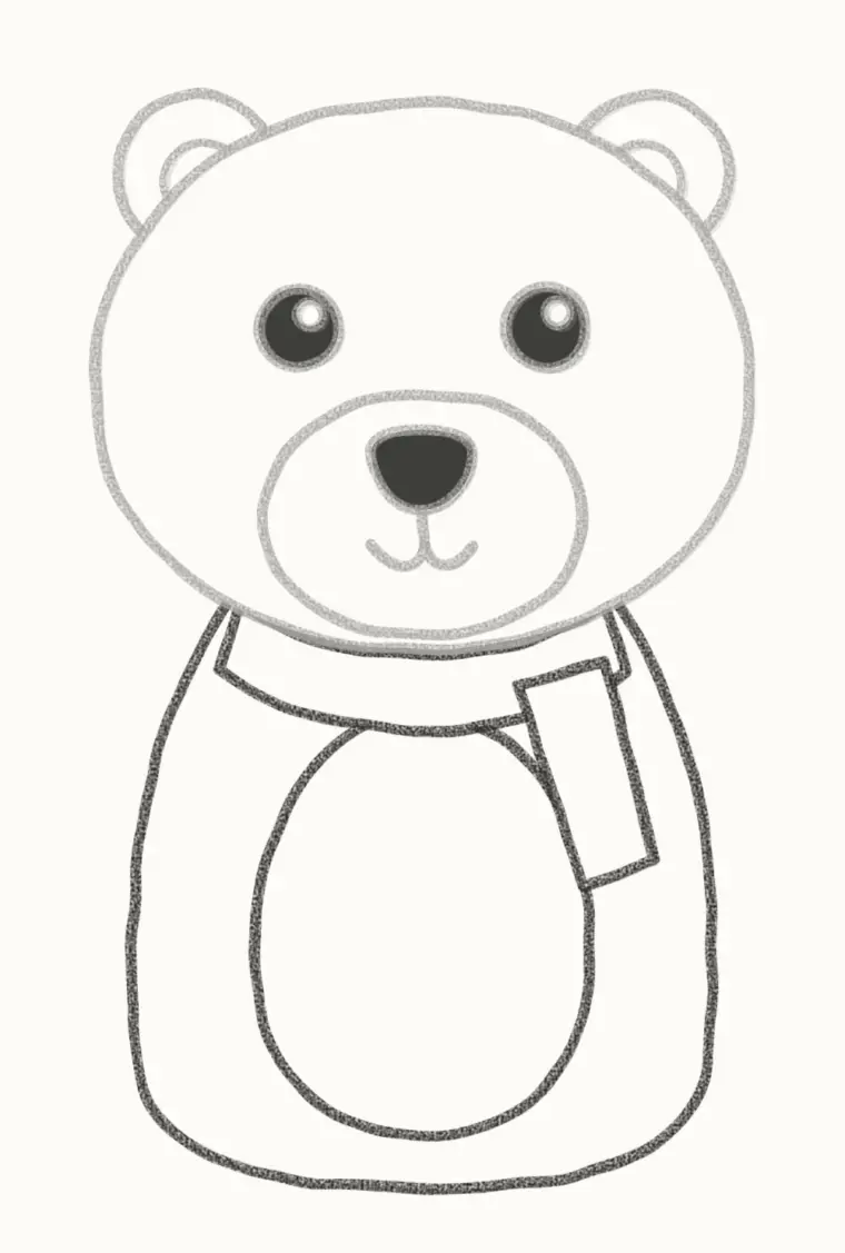 How to Draw a Cartoon Polar Bear, step 5: draw the body and scarf