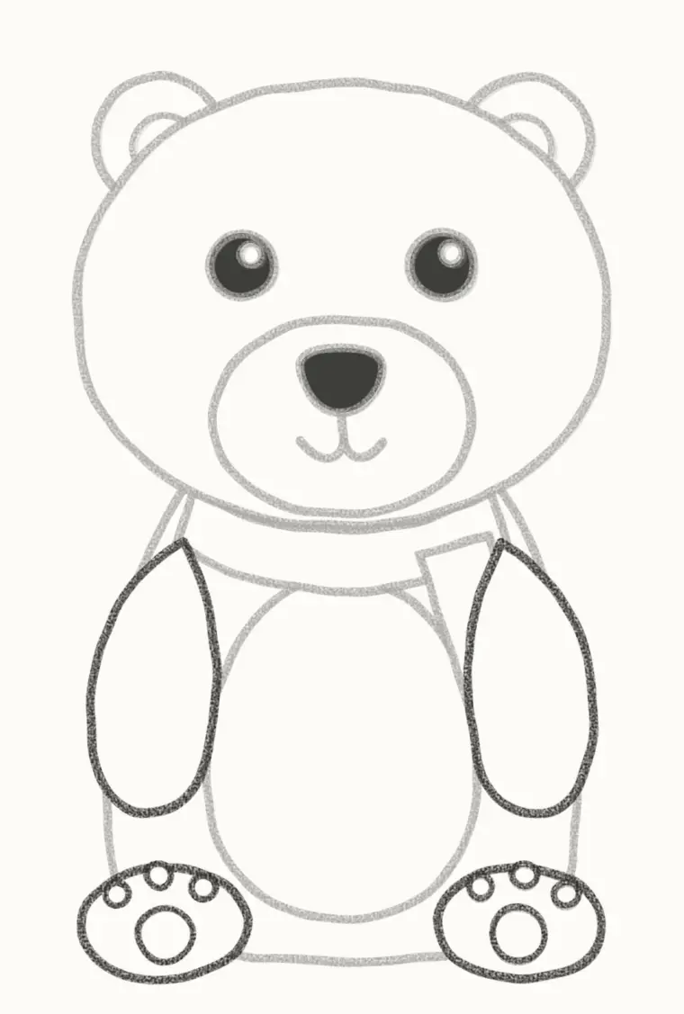 How to Draw a Cartoon Polar Bear, step 6: add the arms and feet