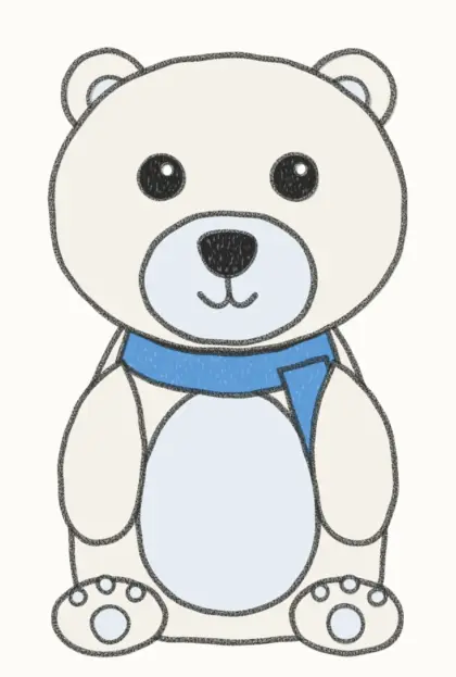 Finished cartoon polar bear drawing, coloured