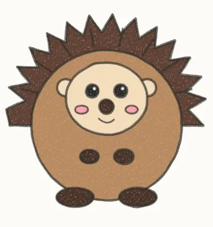 Finished cartoon porcupine drawing, coloured