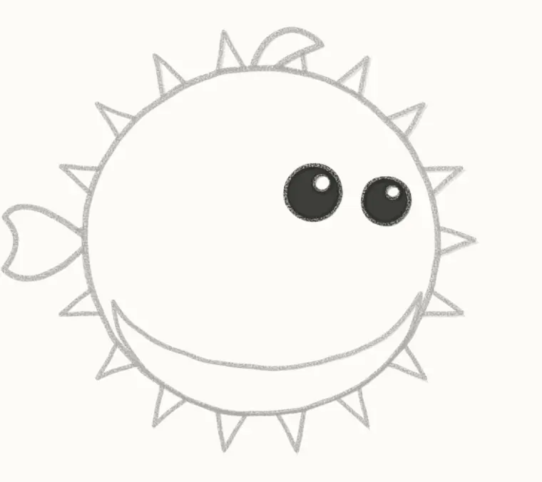 How to Draw a Cartoon Pufferfish, step 4: draw the eyes