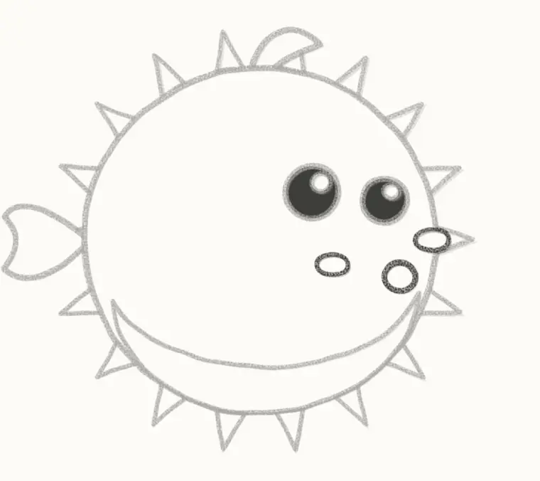 How to Draw a Cartoon Pufferfish, step 5: add the mouth and cheeks