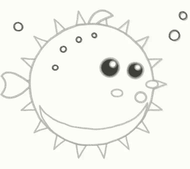 How to Draw a Cartoon Pufferfish, step 6: draw the spots and bubbles