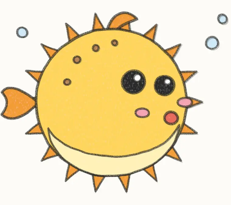 How to Draw a Cartoon Pufferfish, step 7 of 7: color your pufferfish, pencil drawing