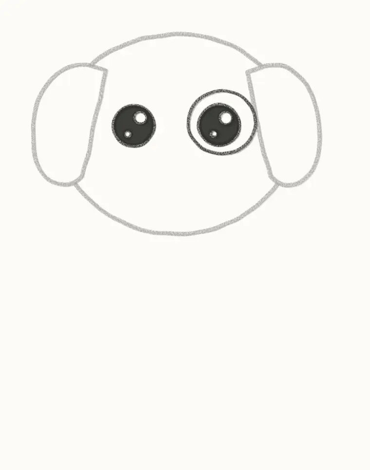 How to Draw a Cartoon Puppy, step 3: draw the big eyes