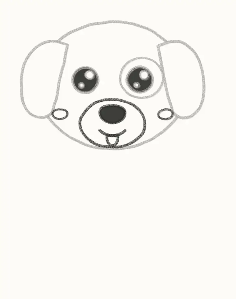 How to Draw a Cartoon Puppy, step 4: draw the muzzle and tongue