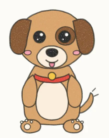 Finished cartoon puppy drawing, coloured