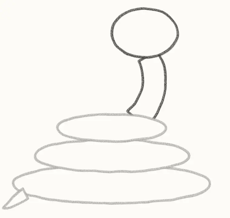 How to Draw a Cartoon Python, step 4: draw the neck and head