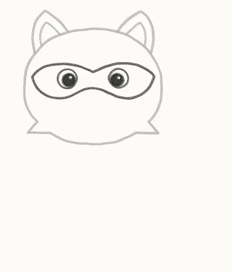 How to Draw a Cartoon Raccoon, step 3: draw the mask and eyes