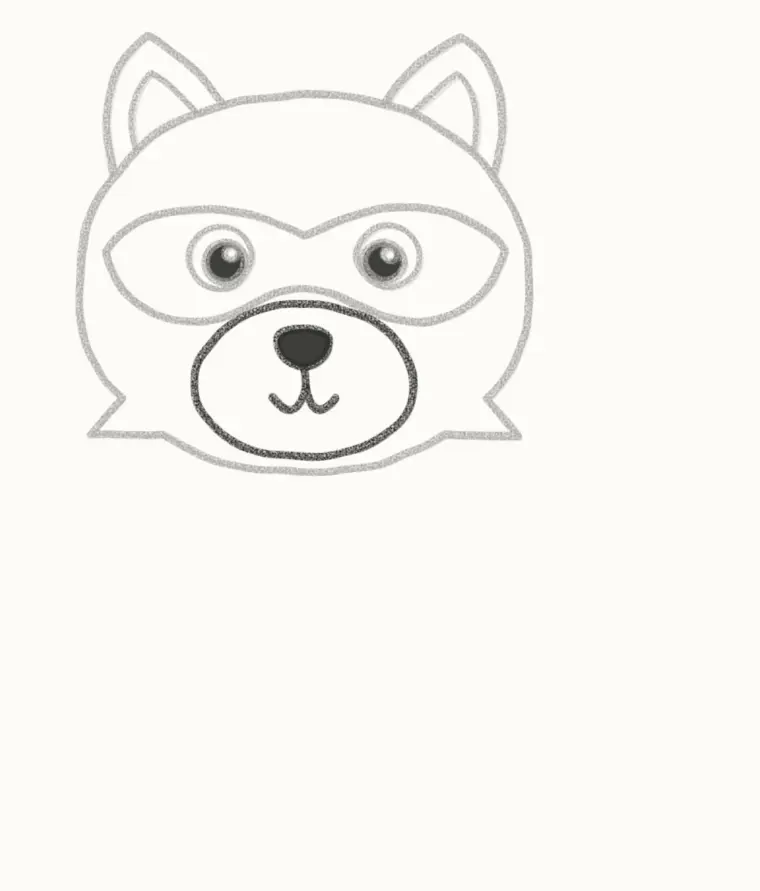 How to Draw a Cartoon Raccoon, step 4: draw the muzzle and nose
