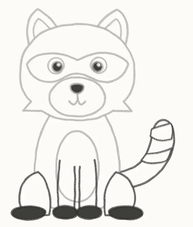 How to Draw a Cartoon Raccoon, step 6: add the legs and striped tail