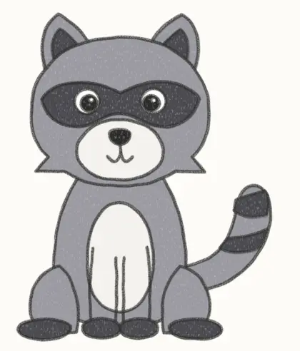 Finished cartoon raccoon drawing, coloured