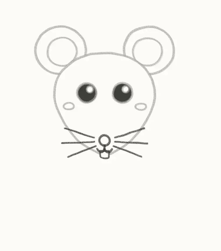 How to Draw a Cartoon Rat, step 4: draw the nose and whiskers