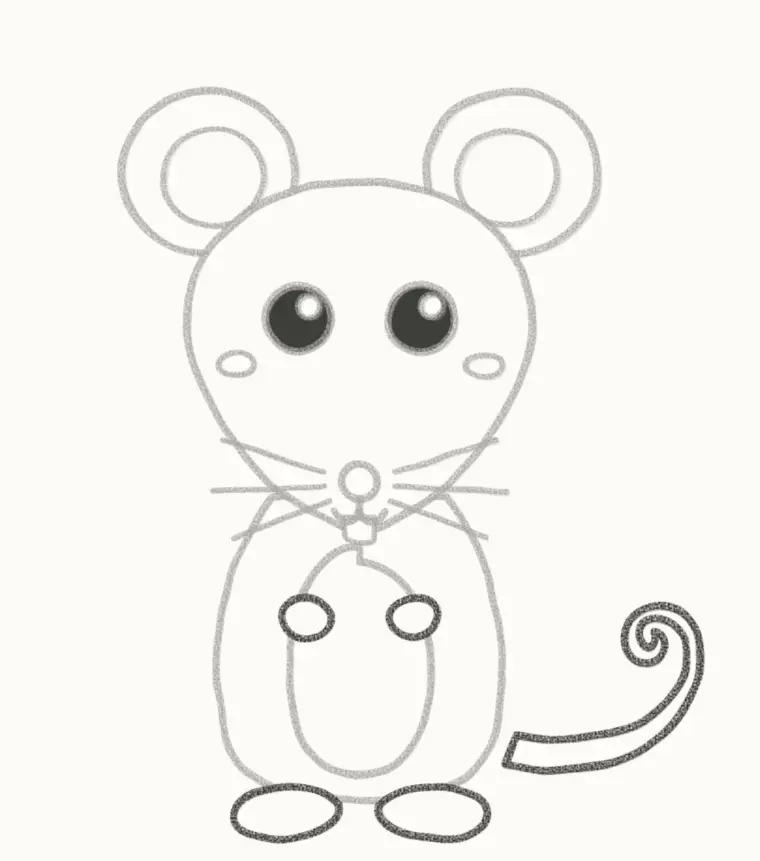 How to Draw a Cartoon Rat, step 6: add the paws, feet and tail