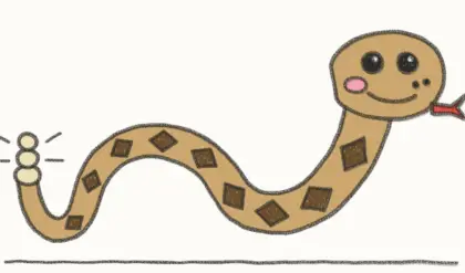 Finished cartoon rattlesnake drawing, coloured