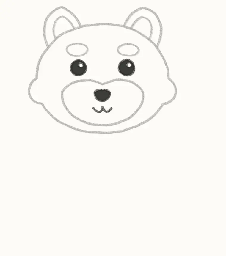 How to Draw a Cartoon Red Panda, step 4: draw the eyes, nose and smile