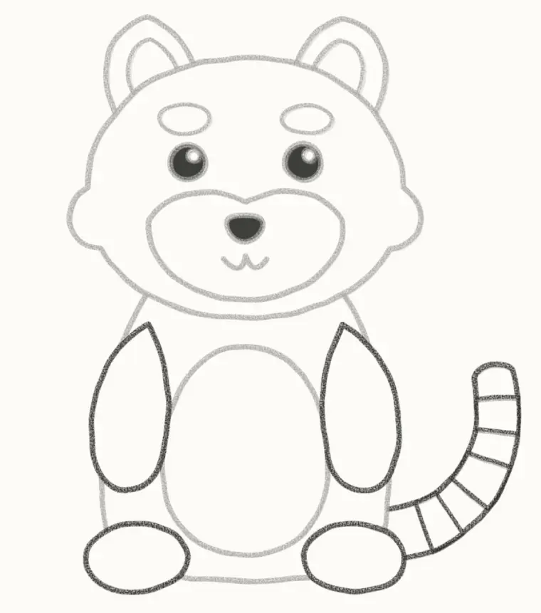How to Draw a Cartoon Red Panda, step 6: add the paws and striped tail