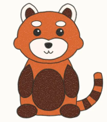 Finished cartoon red panda drawing, coloured