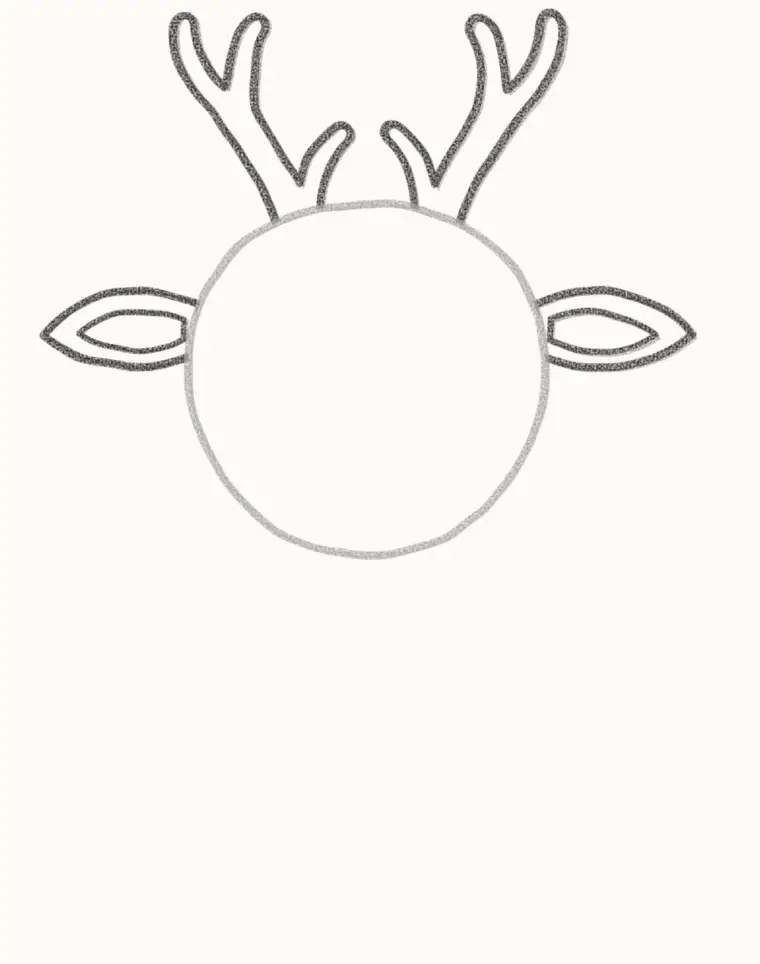 How to Draw a Cartoon Reindeer, step 2: add the ears and big antlers