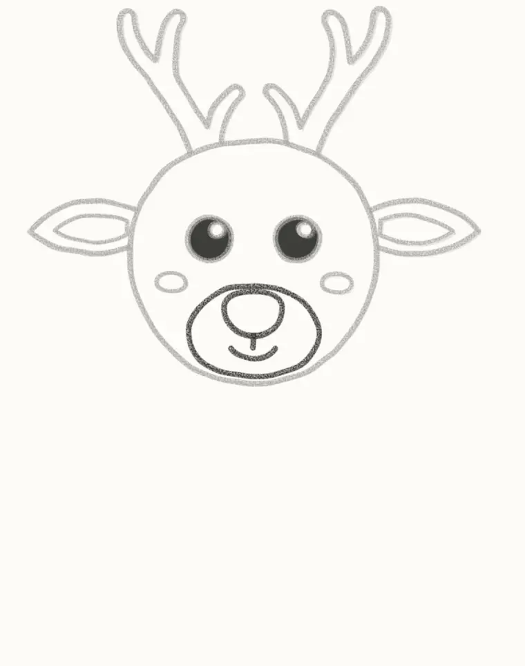 How to Draw a Cartoon Reindeer, step 4: draw the muzzle and red nose