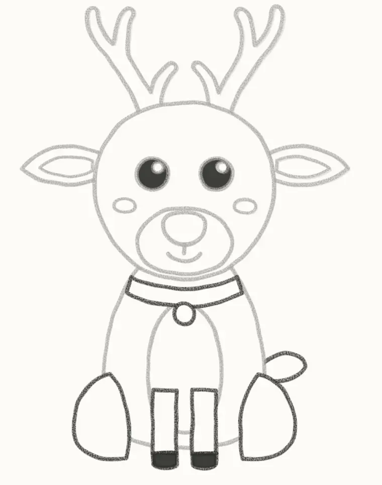 How to Draw a Cartoon Reindeer, step 6: add the legs, tail and collar