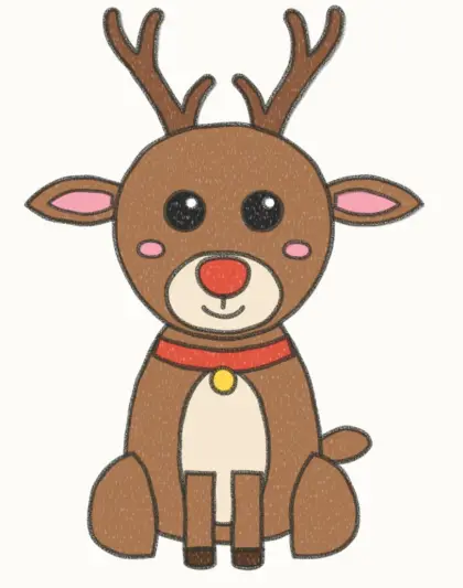 Finished cartoon reindeer drawing, coloured