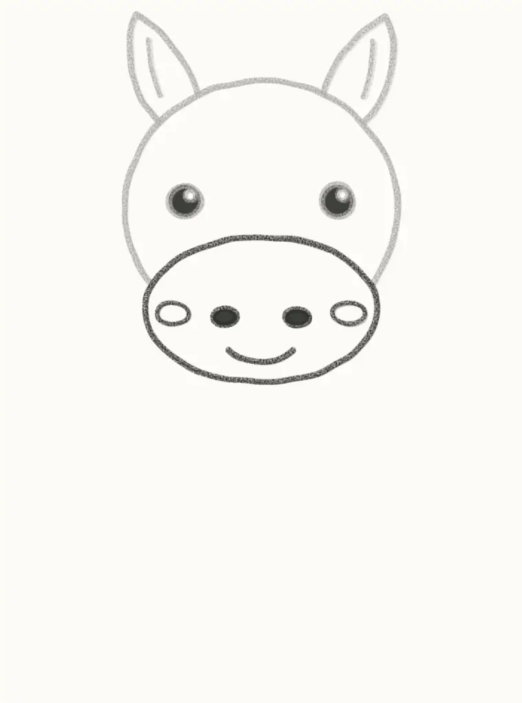 How to Draw a Cartoon Rhino, step 4: draw the muzzle and smile