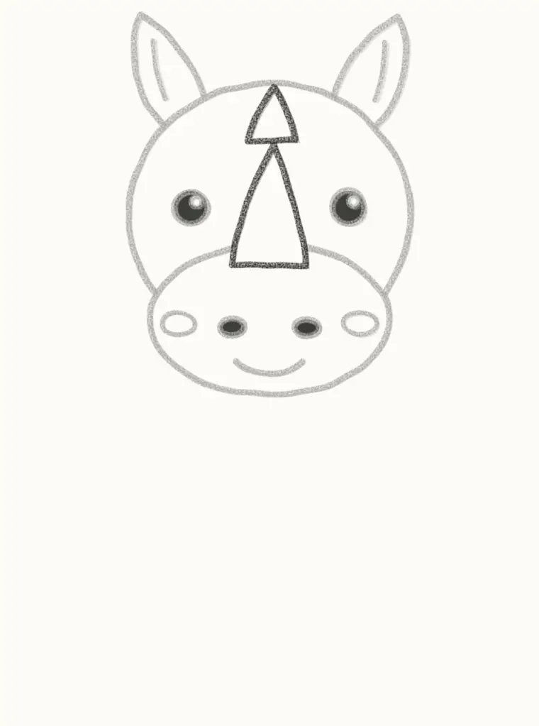 How to Draw a Cartoon Rhino, step 5: add the horns