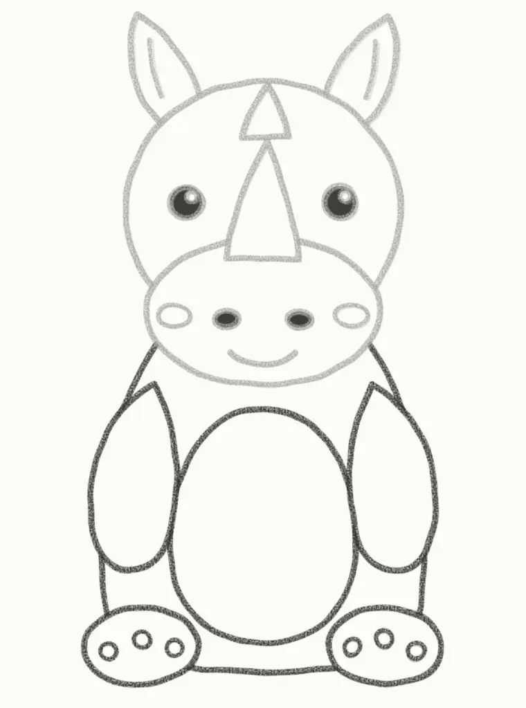 How to Draw a Cartoon Rhino, step 6: draw the body, arms and feet