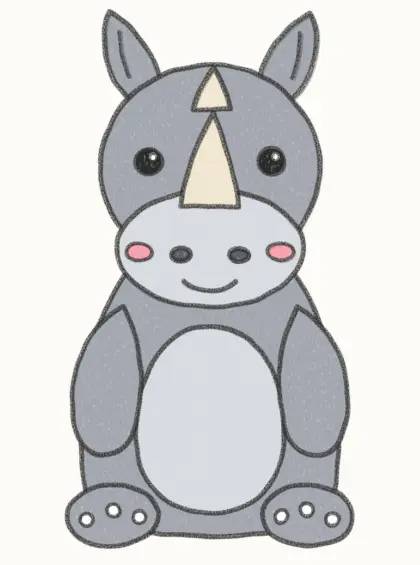 Finished cartoon rhino drawing, coloured
