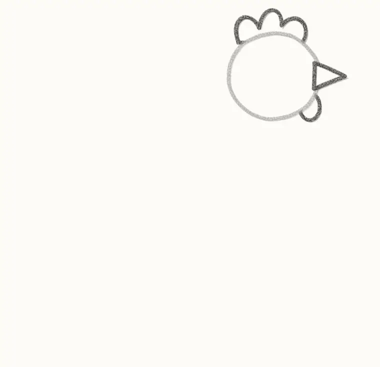 How to Draw a Cartoon Rooster, step 2: add the comb, beak and wattle