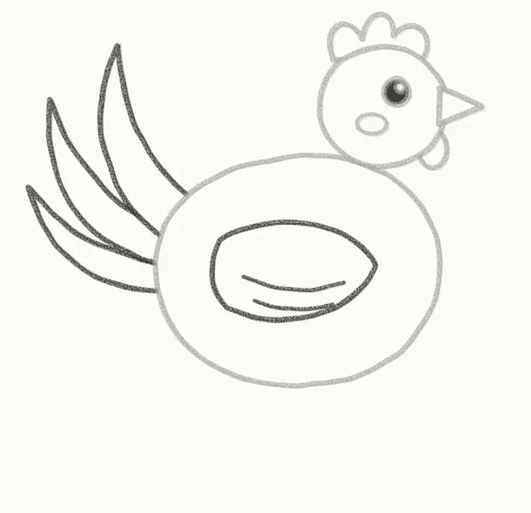 How to Draw a Cartoon Rooster, step 5: add the tail and wing