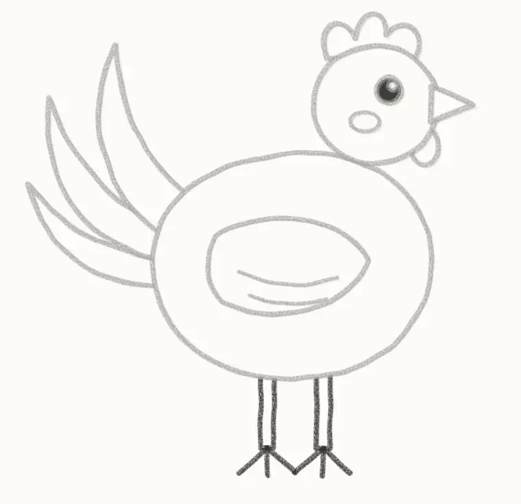How to Draw a Cartoon Rooster, step 6: draw the legs and feet